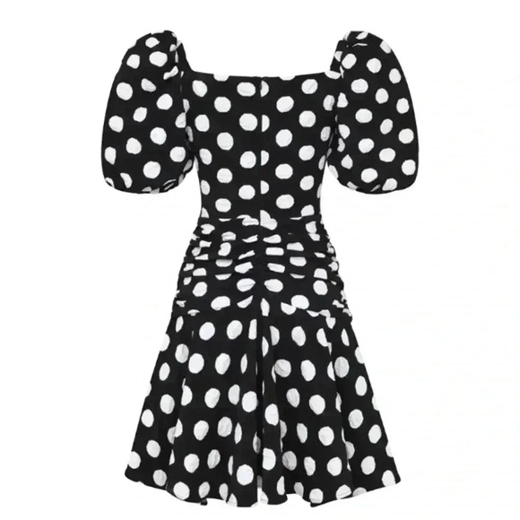 Autumn Adeigbo Bianca Puff Sleeve Black Polka Dot Mini Dress - Picture 4 of 11